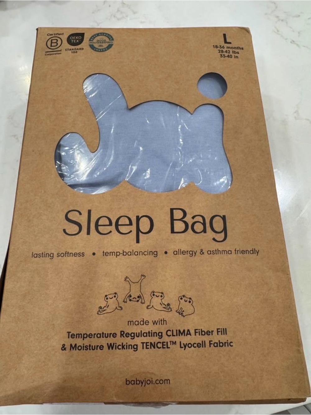 Babyjoi Blue Sleep Bag - Temperature Regulating Baby Sleep Sack (Large)